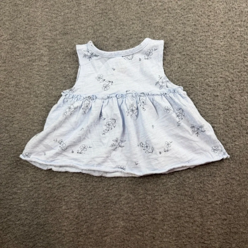 Carter's Floral Sleeveless Top Baby Girl 9M Blue Henley Ruffle Babydoll Shirt‎